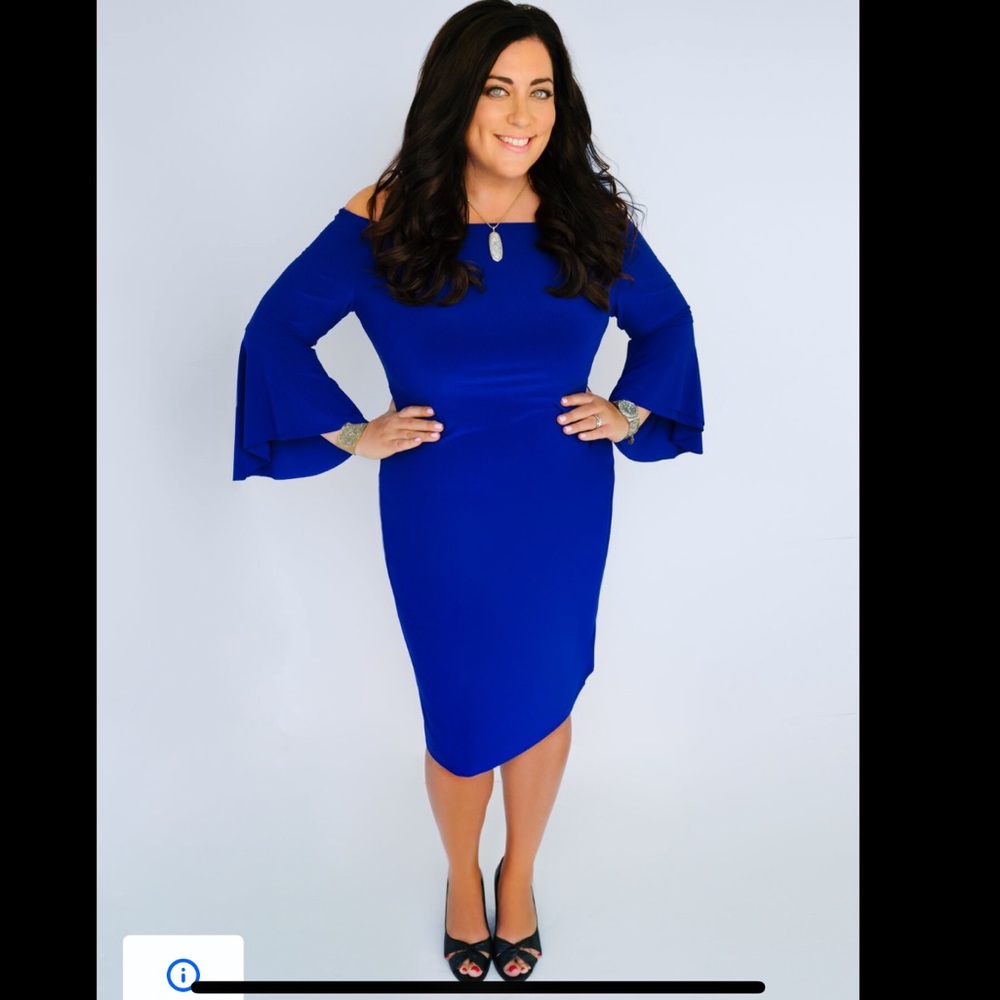 Ralph Lauren off the shoulder blue stretch dress